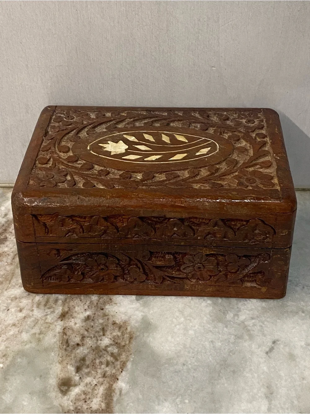 Vintage Pier 1 Carved Wood Trinket Box India Boho